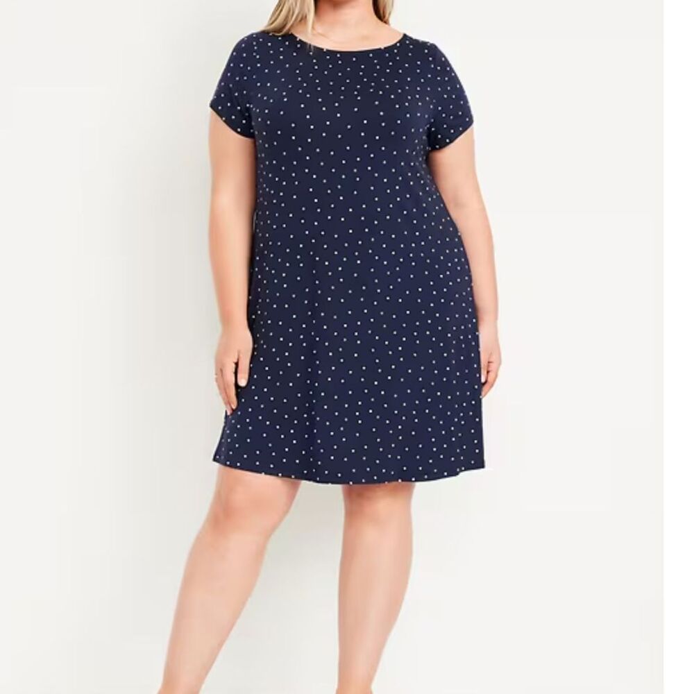 Old Navy Polka Dot Navy Blue and White Swing Dress Women's size medium